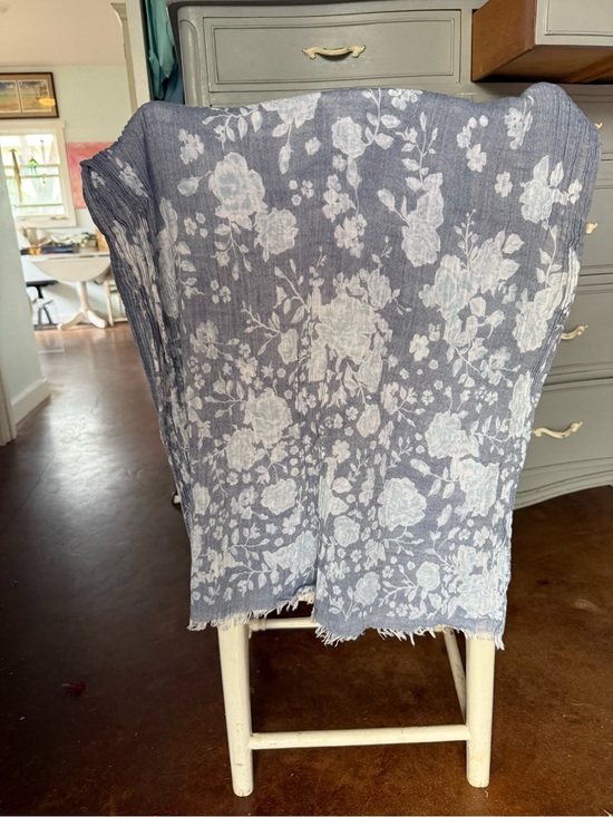 Accessories - Gossamer pleats in an eye-catching blue-grey fine cotton scarf/wrap. 23”x70”